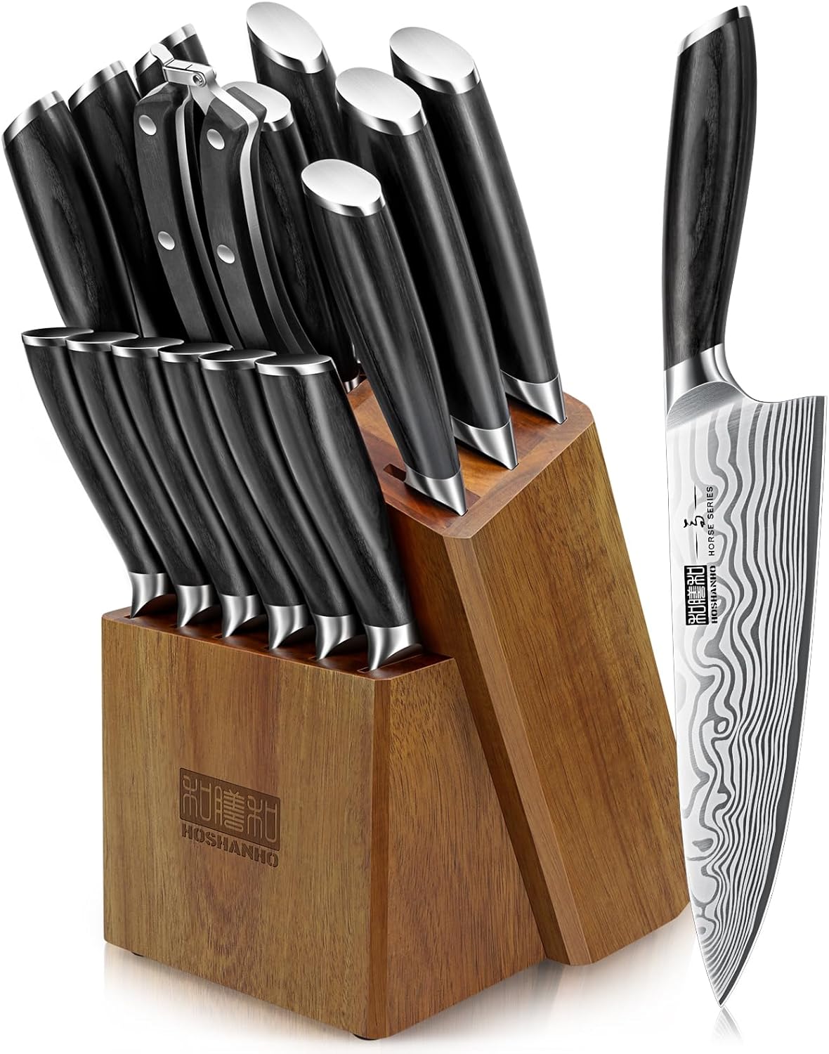 HOSHANHO 16-Piece Knife Set with Block for Professional Chefs