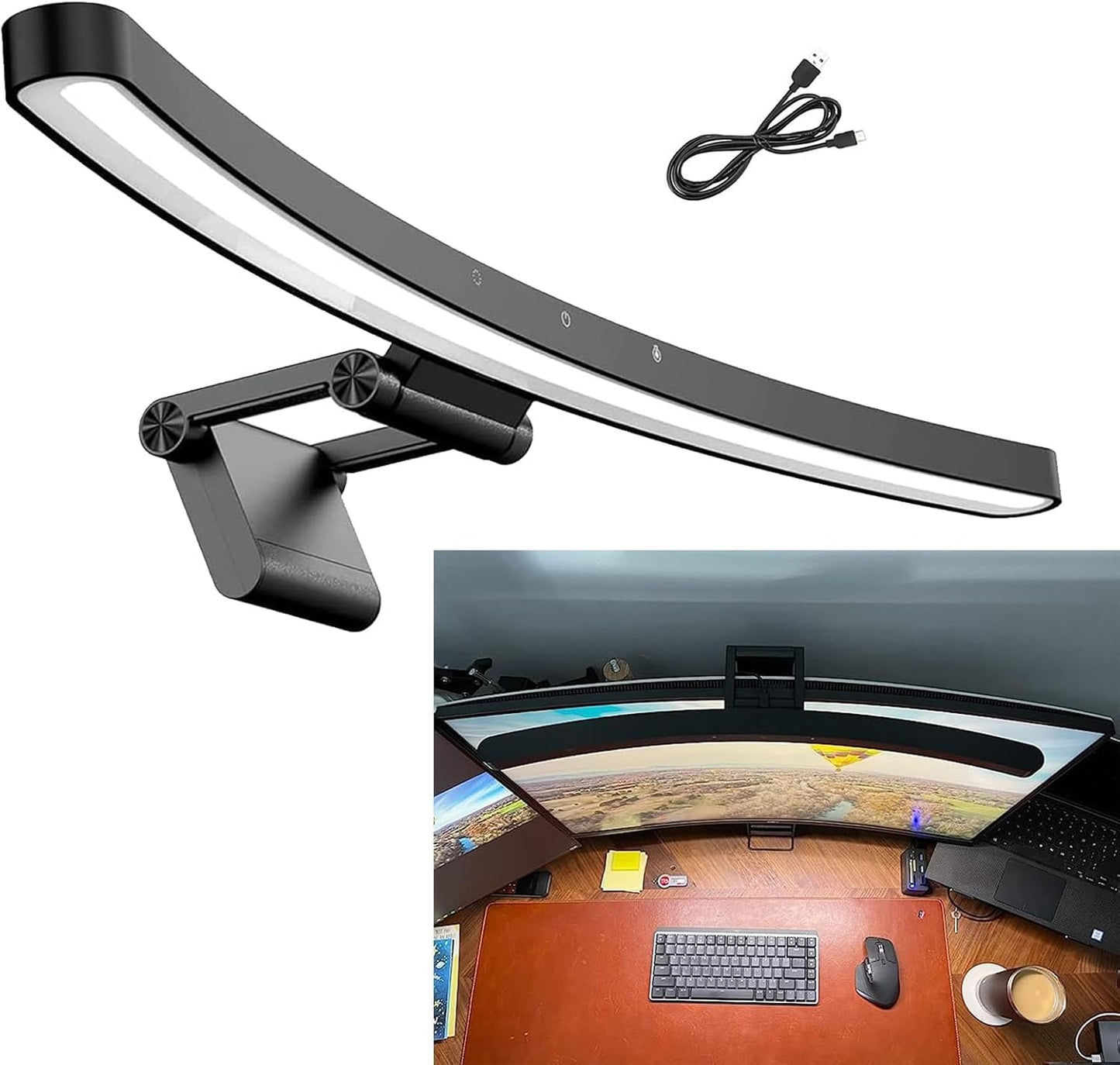 Giousv 55CM Curved Monitor Lamp: Dimmable LED, Eye-Care Touch Control