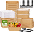 29oz Disposable Kraft Paper Bowls with Lids and Forks - Leakproof Meal