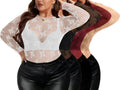 AYIFU Women's Plus Size Sheer Lace Long Sleeve Blouse Tops