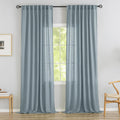 Stone Blue Linen Back Tab Curtains 120 in Extra Long - Light Filtering