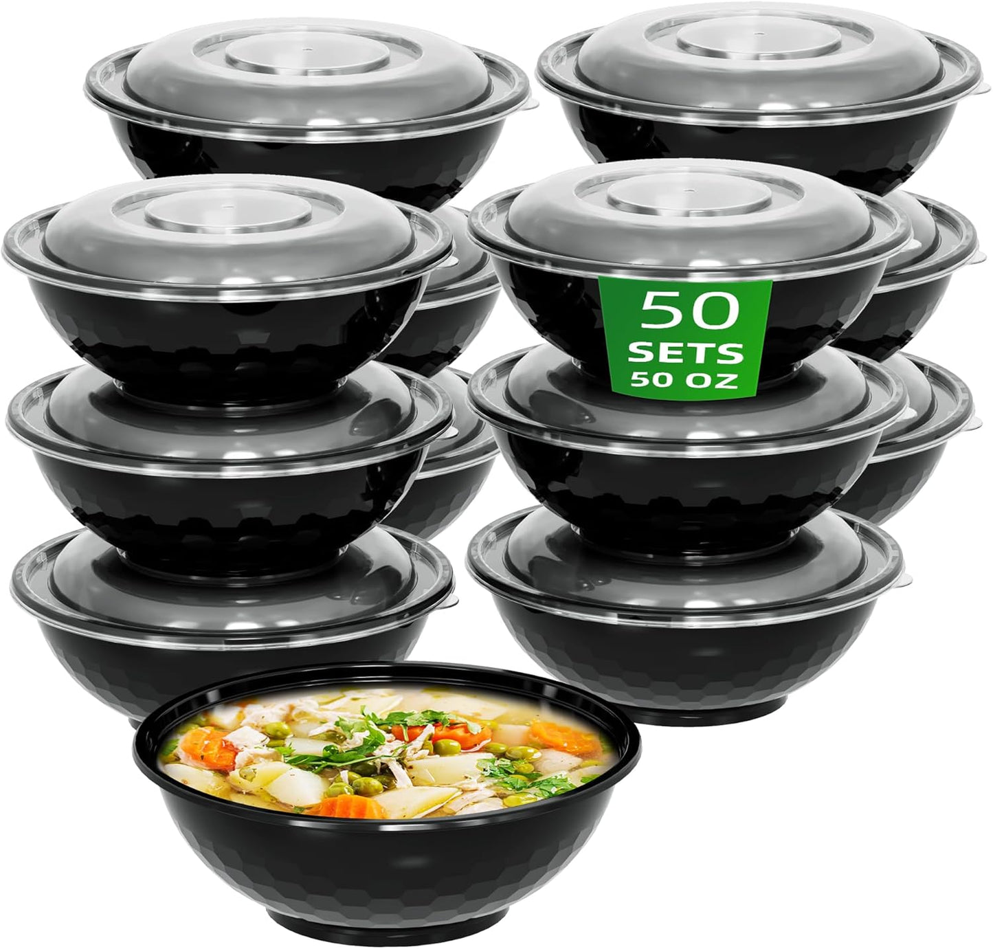 Meal Prep Bowls Containers 50 Sets 50oz for Soup Salad Storage