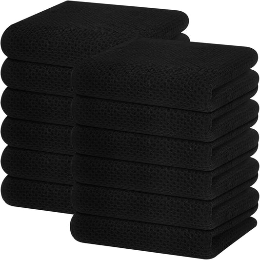 100% Cotton Waffle Weave Kitchen Dish Towels, 12-Pack, Black