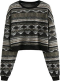 Tribal Ethnic Cropped Knitwear Pullover Sweater - Boho Look