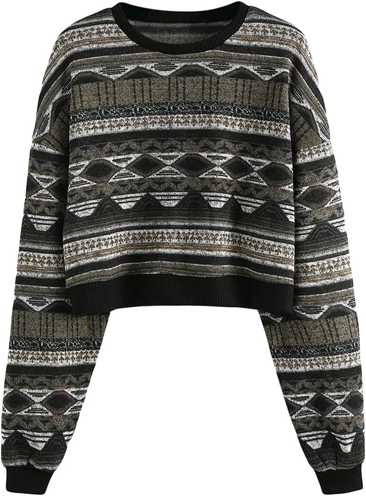 Tribal Ethnic Graphic Cropped Knitwear for Bohemian Style