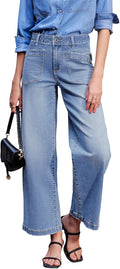 Wide Leg Women's High Waisted Stretchy Jeans - Zimbaplatinum Ankle