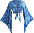 Women's Boho Tie Front Bell Sleeve Top - Western Concert Crop BEAUDRM