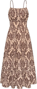 Womens Floral Spaghetti Strap Maxi Dress - Smocked Boho Summer