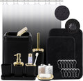 Complete Black Bathroom Accessories Set with Shower Curtain and Rugs