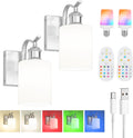 Modern Battery Operated Wall Sconce with Frosted Glass Lampshade