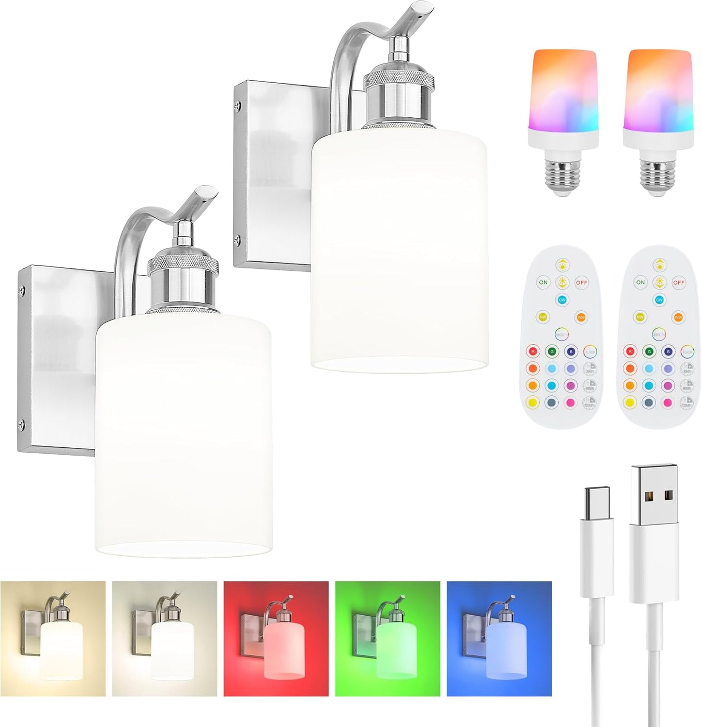 Modern Battery Operated Wall Sconce with RGB Bulb for Home