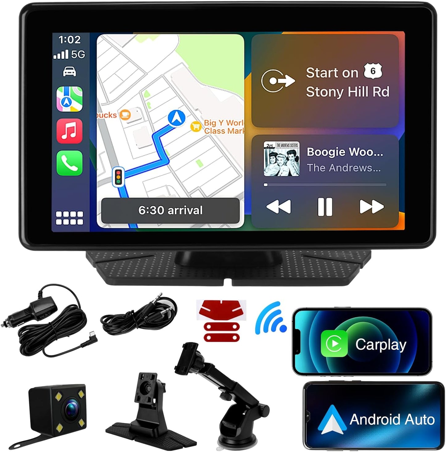 7 HD Wireless CarPlay Screen, Voice Control, GPS, Bluetooth