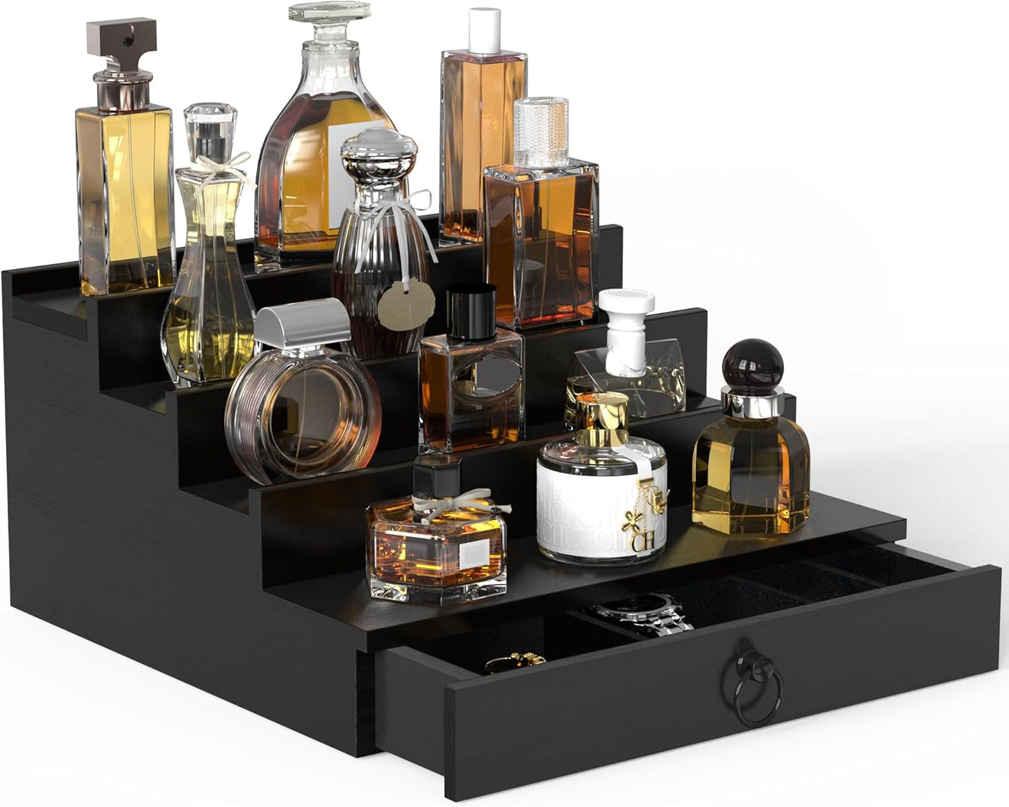 Cologne Organizer for Men - 4 Tier Black Wood Display Holder