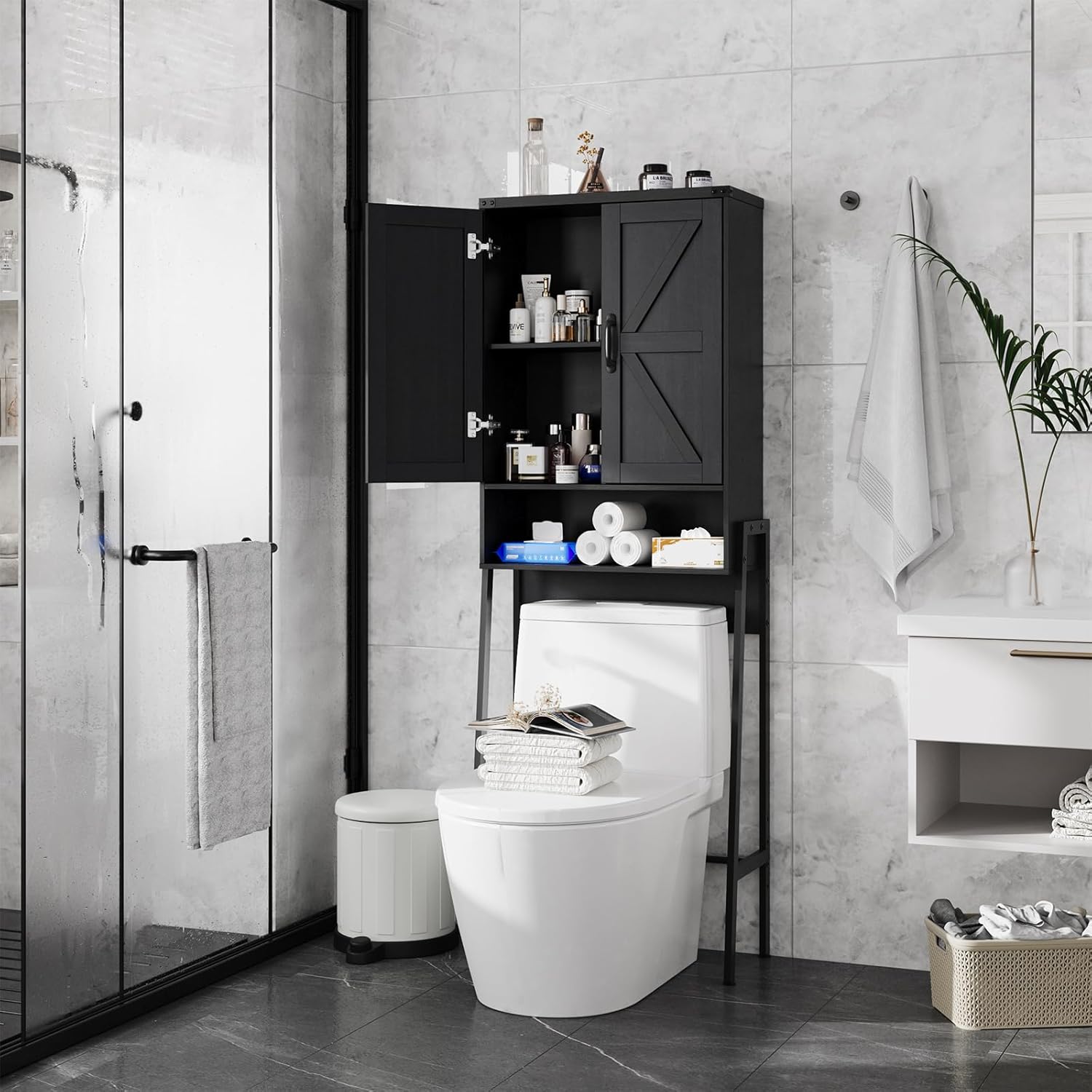 Over The Toilet Storage Cabinet with 2-Door Design for Organizing