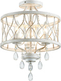 Farmhouse White Crystal 3-Light Semi Flush Ceiling Chandelier