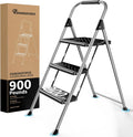 3 Step Ladder Folding Step Stool with Anti-Slip Pedal - 900lbs