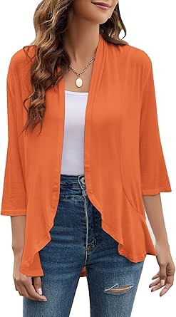Yekaty Women Cardigan 3/4 Sleeves Open Front Lightweight Style