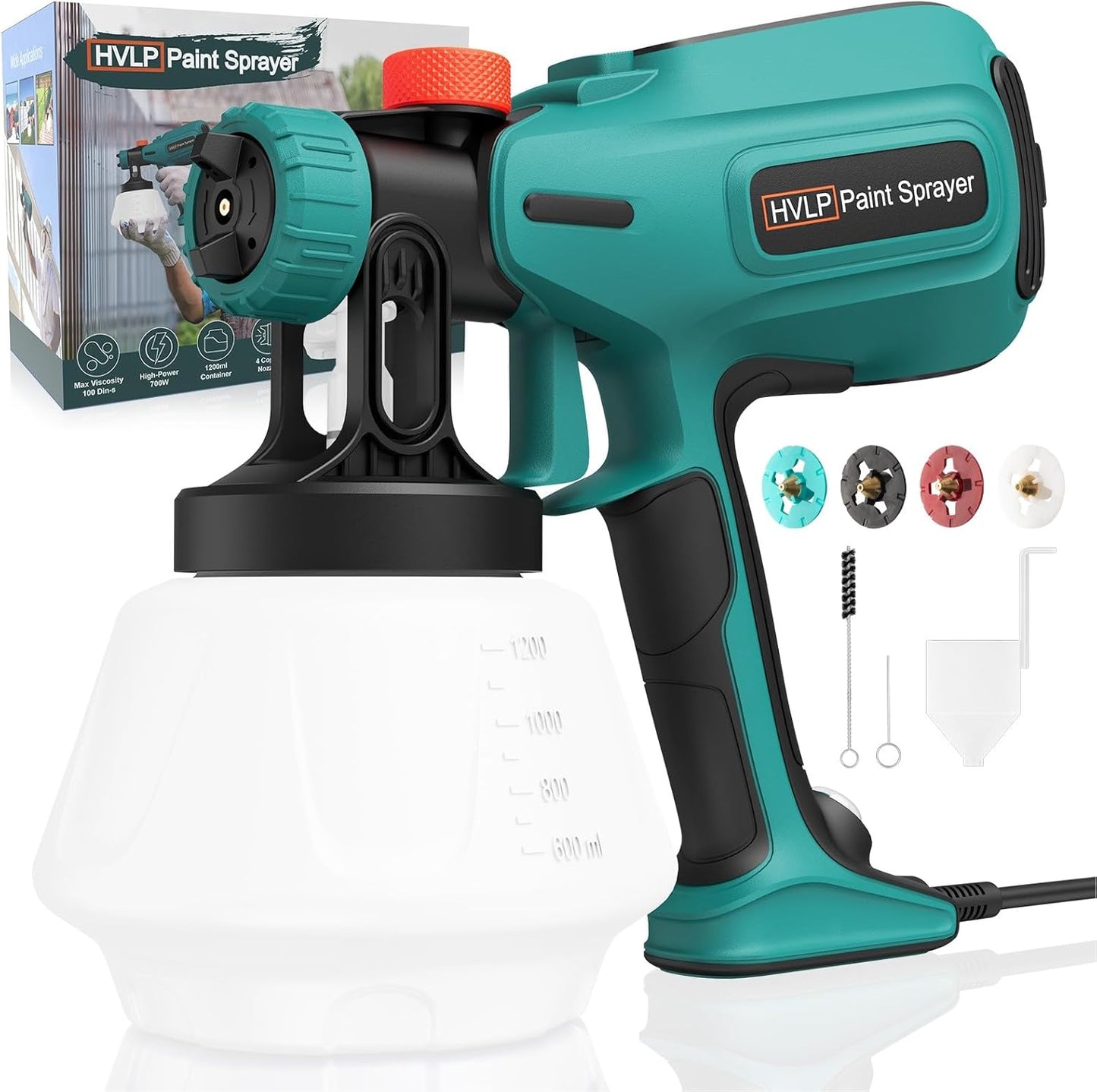 KOVDON 700W HVLP Paint Sprayer with 4 Nozzles & 3 Patterns