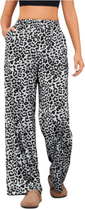 Women's Leopard Print Elastic High Waist Wide Leg Pants - Casual