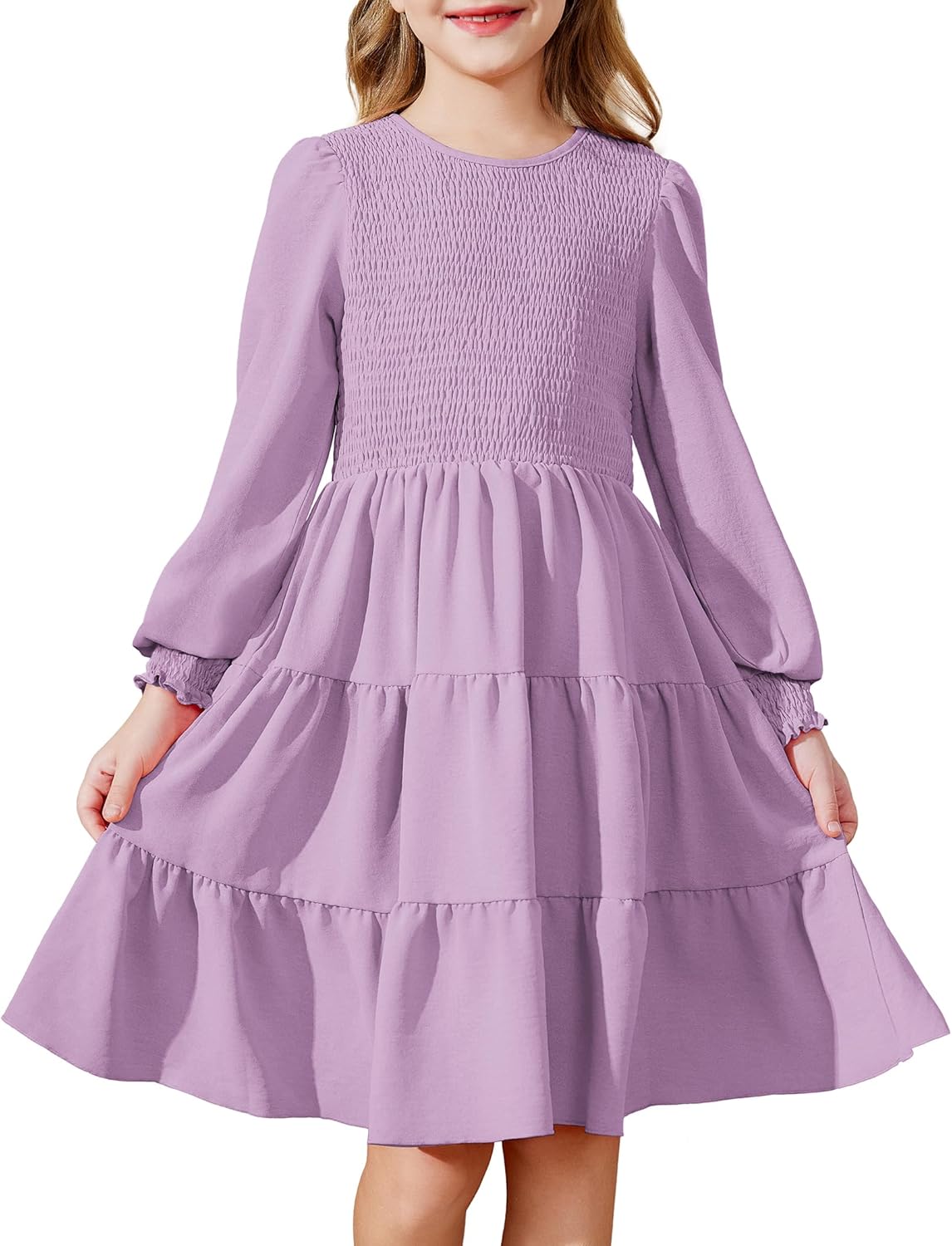 Arshiner Girls Dress Fall Boho Long Sleeve Party Dress with Pockets