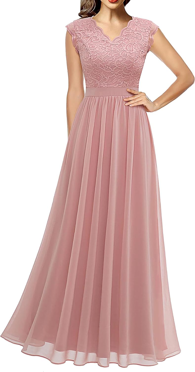 Dressystar Women's V Neck Sleeveless Lace Bridesmaid Dress