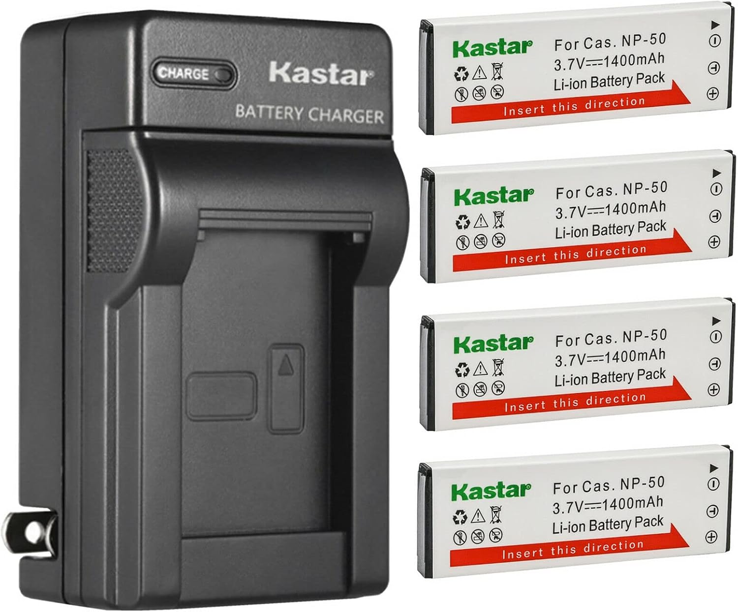 Kastar 4-Pack Battery and AC Wall Charger for Casio NP-50