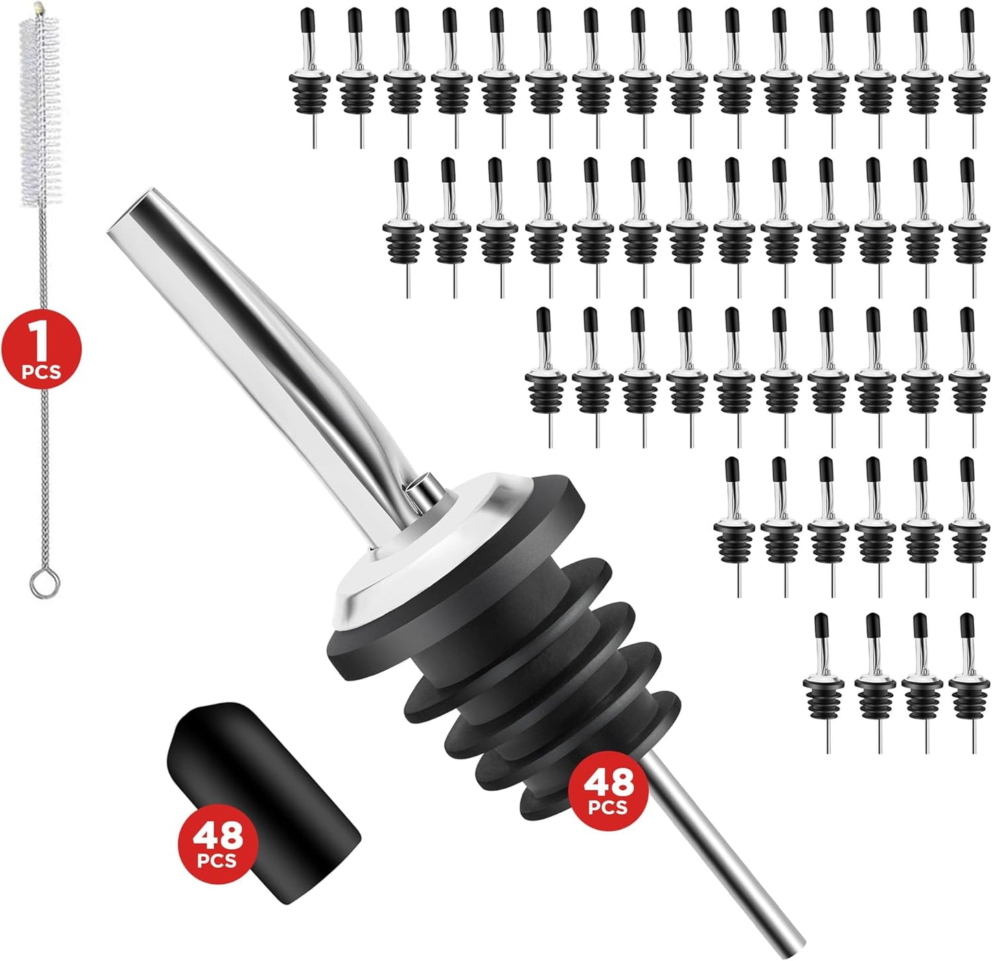 48 Pack Stainless Steel Bottle Pourers for Perfect Pour Control