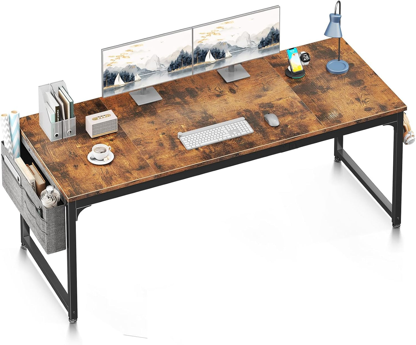 63 Large Gaming Desk with Storage - Rustic Brown
