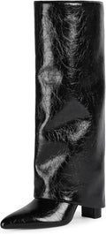 Knee High Boots Women Fold Over Knee High Boots - Chunky 3.5in Heel