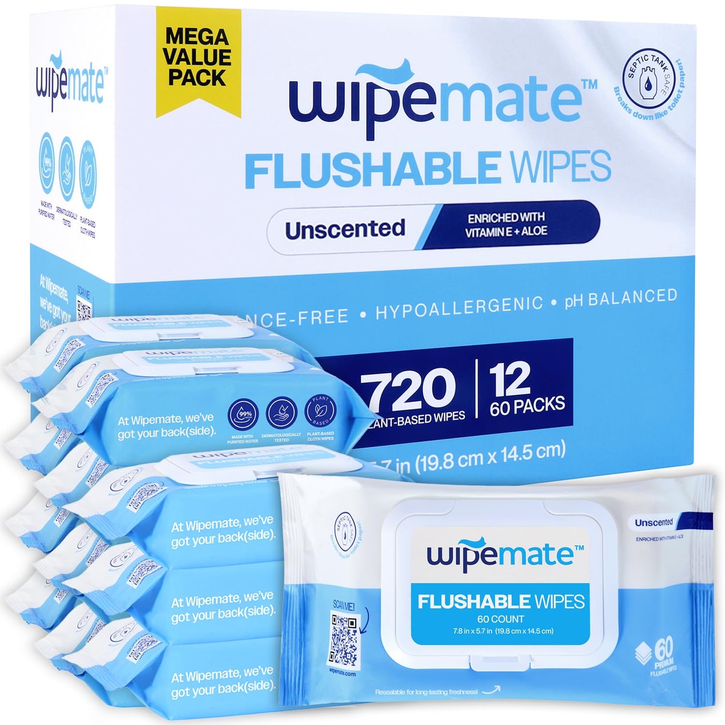 Premium Flushable Butt Wipes with Aloe & Vitamin E for Comfort