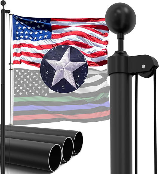 16FT Heavy Duty Flag Pole Kit for USA Flag & Two Flags Display