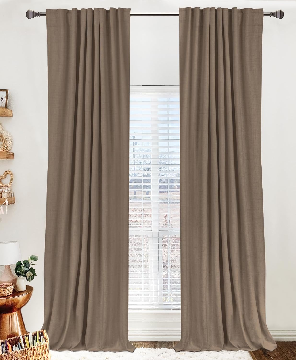 100% Blackout Linen Blackout Curtains for Bedroom 96 in Long