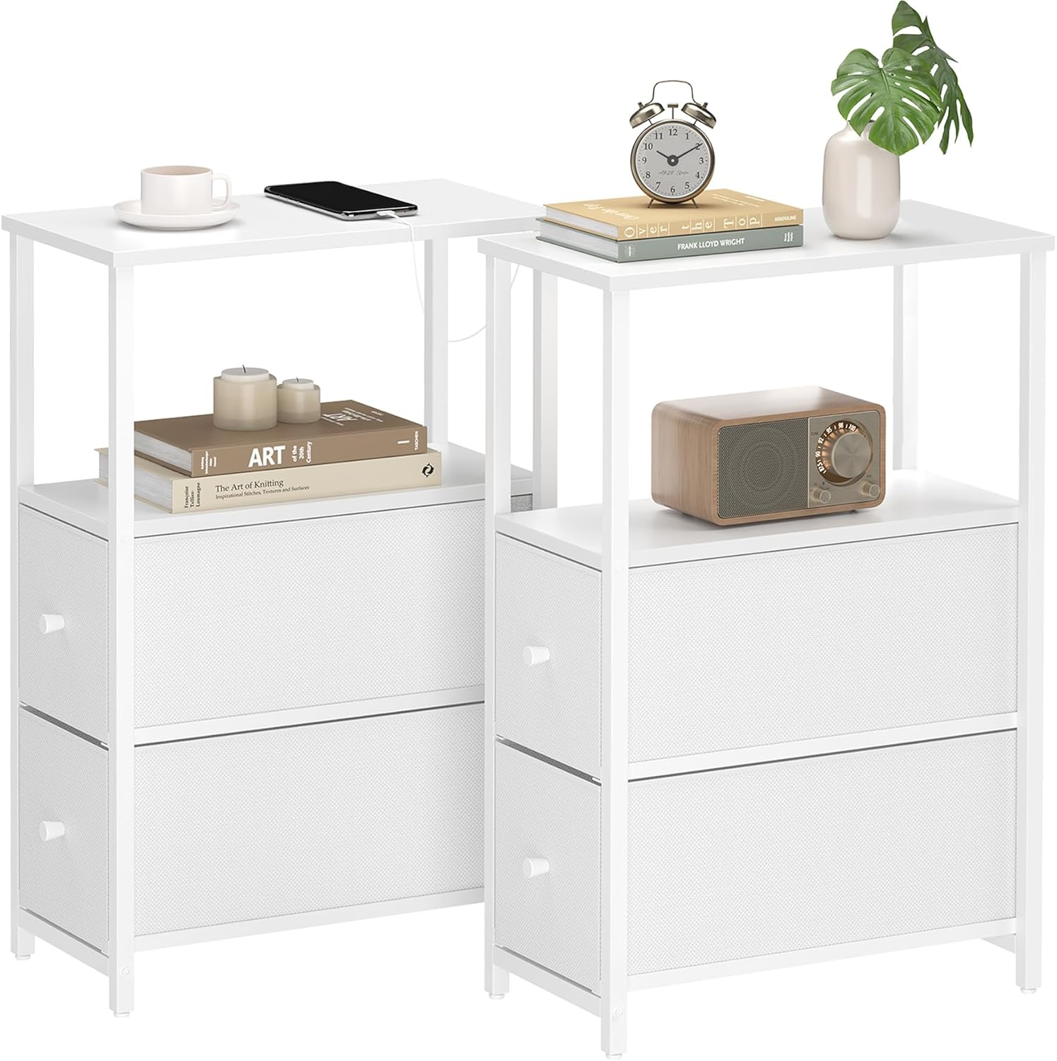 TUTOTAK Small Narrow End Table Set of 2 with Drawers