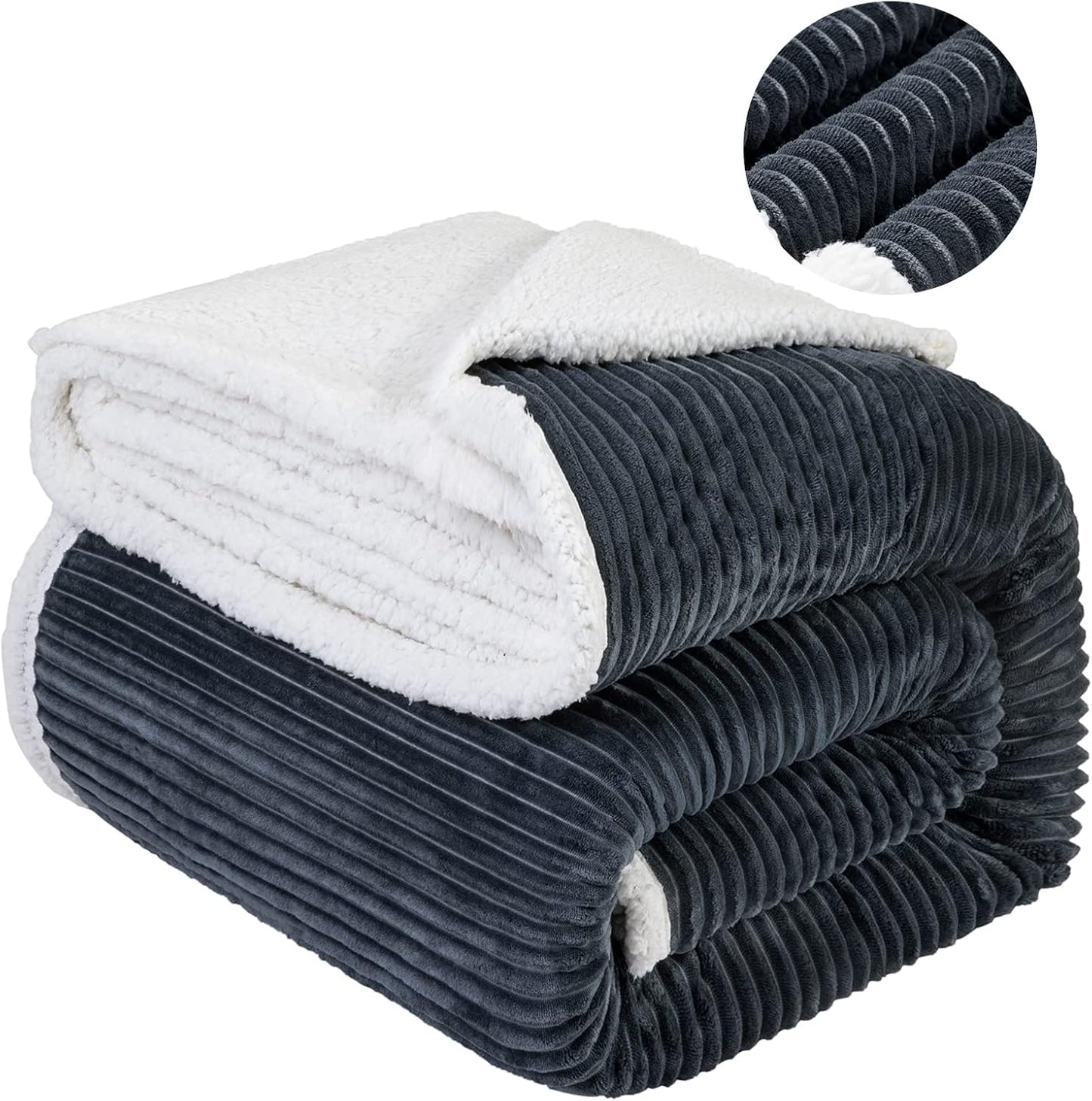 LBRO2M Striped Sherpa Fleece Blanket for Cozy Comfort
