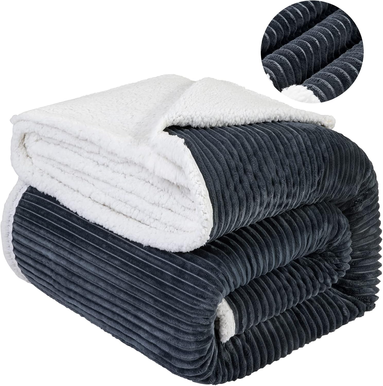 LBRO2M Striped Sherpa Fleece Blanket for Cozy Comfort