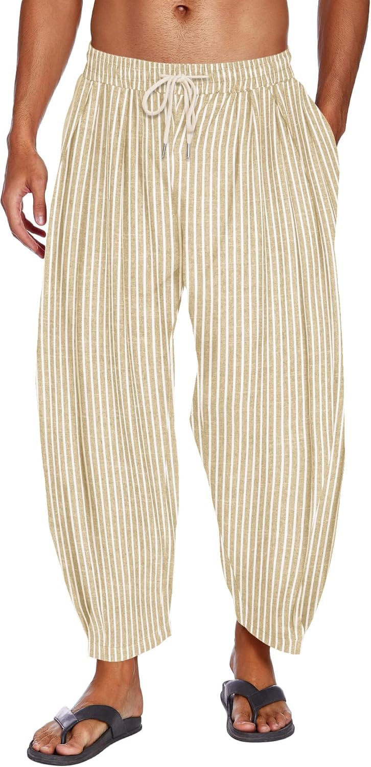 COOFANDY Men's Cotton Linen Harem Pants for Casual Comfort