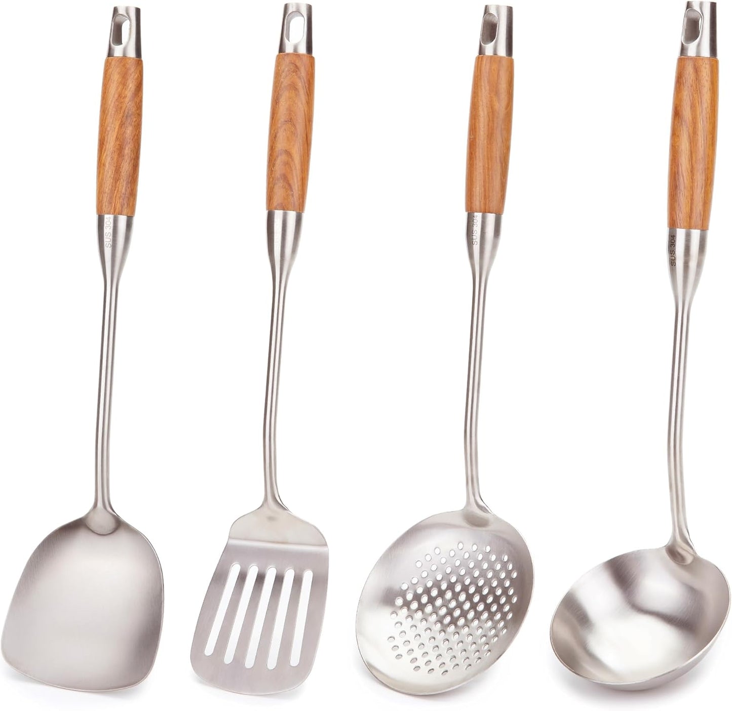 FJNATINH Wok Utensils Set - 4-Piece Metal Cooking Tools