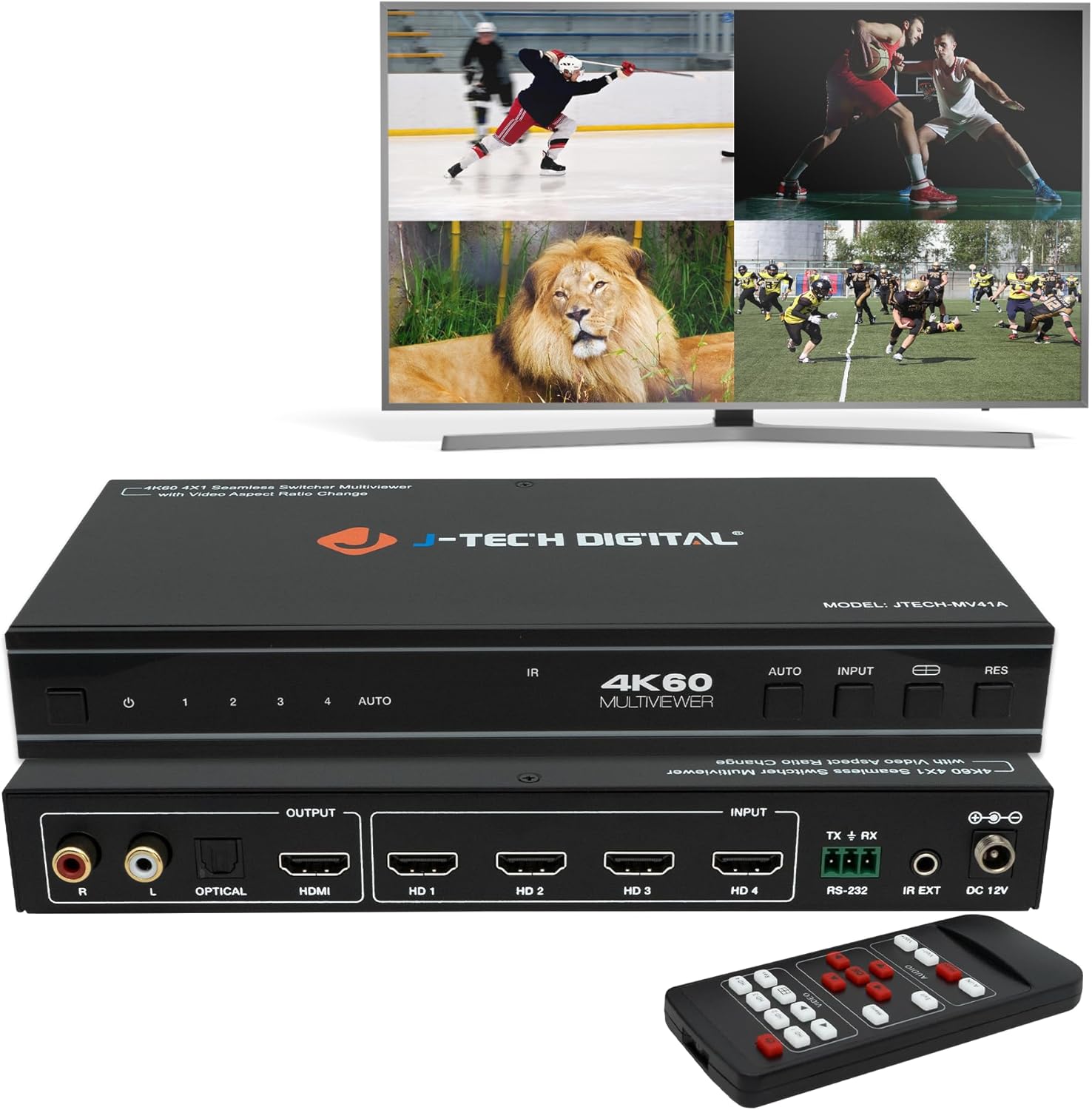 J-Tech Digital 4x1 HDMI Multi-viewer: Seamless 4K 60Hz Switcher