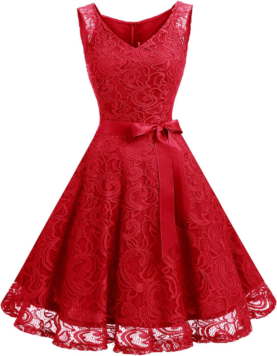 Floral Lace Bridesmaid Party Dress with V Neck Design