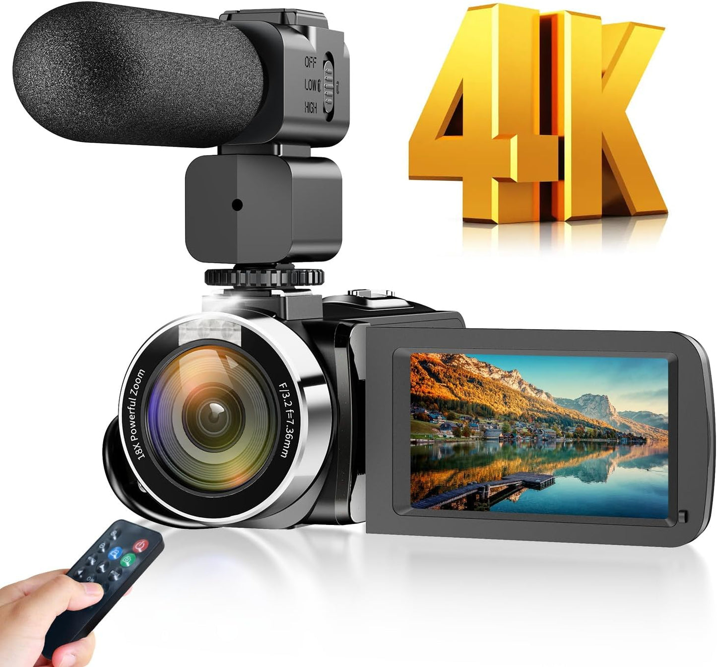 4K Camcorder Video Camera for YouTube with 18X Zoom and More