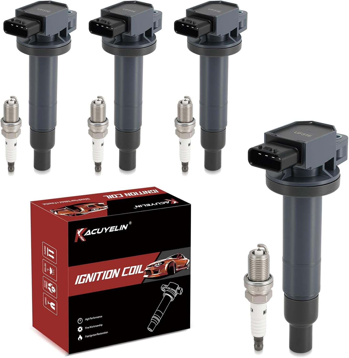 UF316 Ignition Coil Pack and Iridium Spark Plugs for Toyota