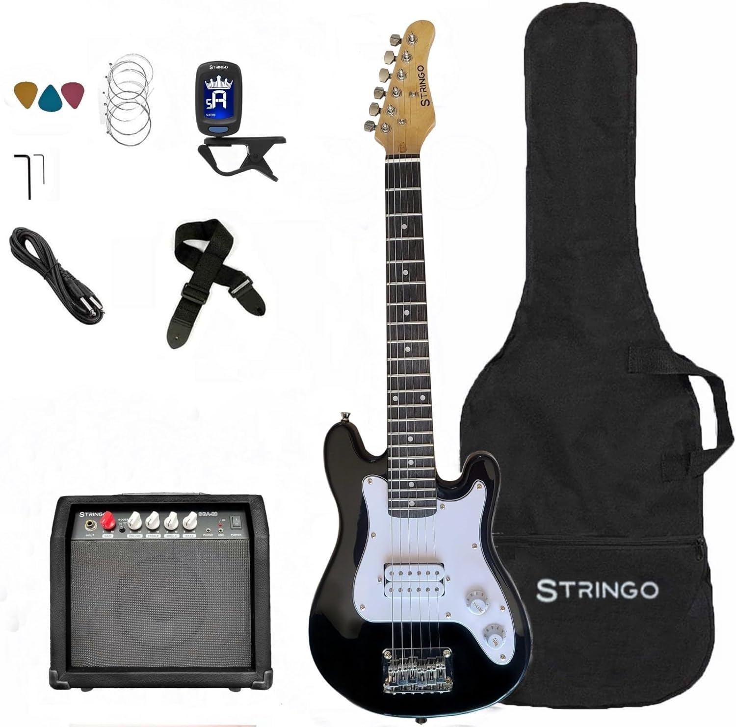 Black 30 Inch Kids Electric Guitar Beginner Kit with Amplifier
