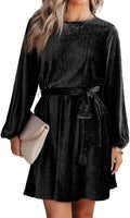 Velvet Lantern Sleeve A-Line Dress - Flattering High Waist Skater