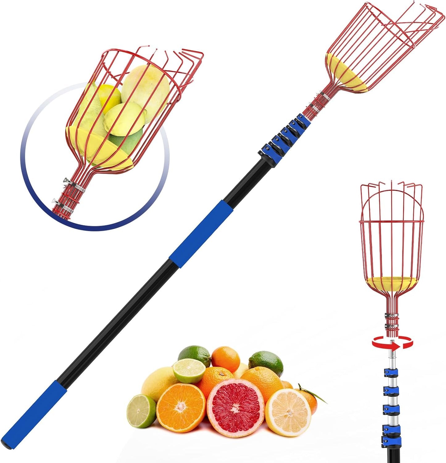 30FT Reach Fruit Picker with Telescoping Aluminum Extension Pole