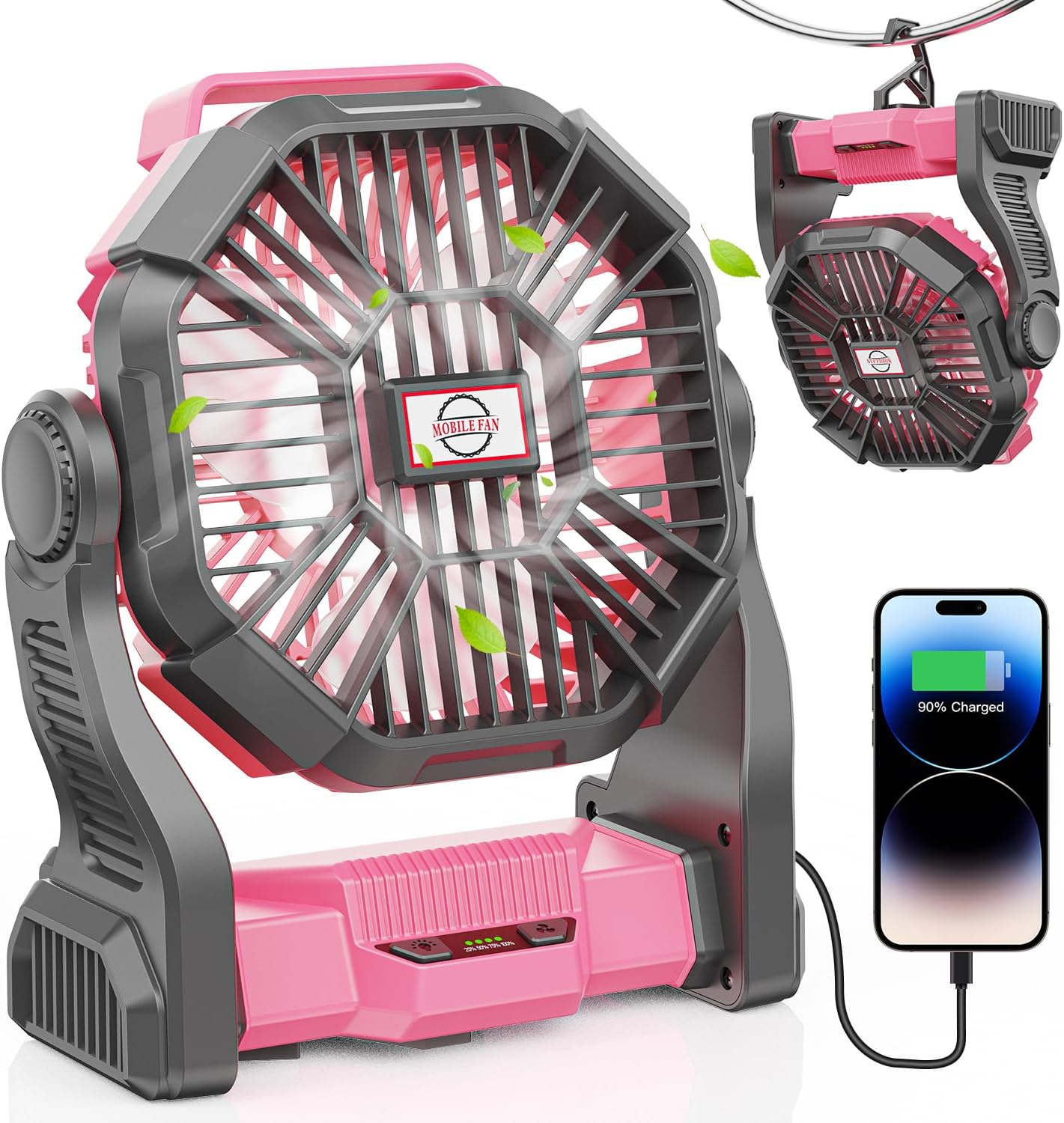 30000mAh Portable Battery Camping Fan with LED Light for Outdoors