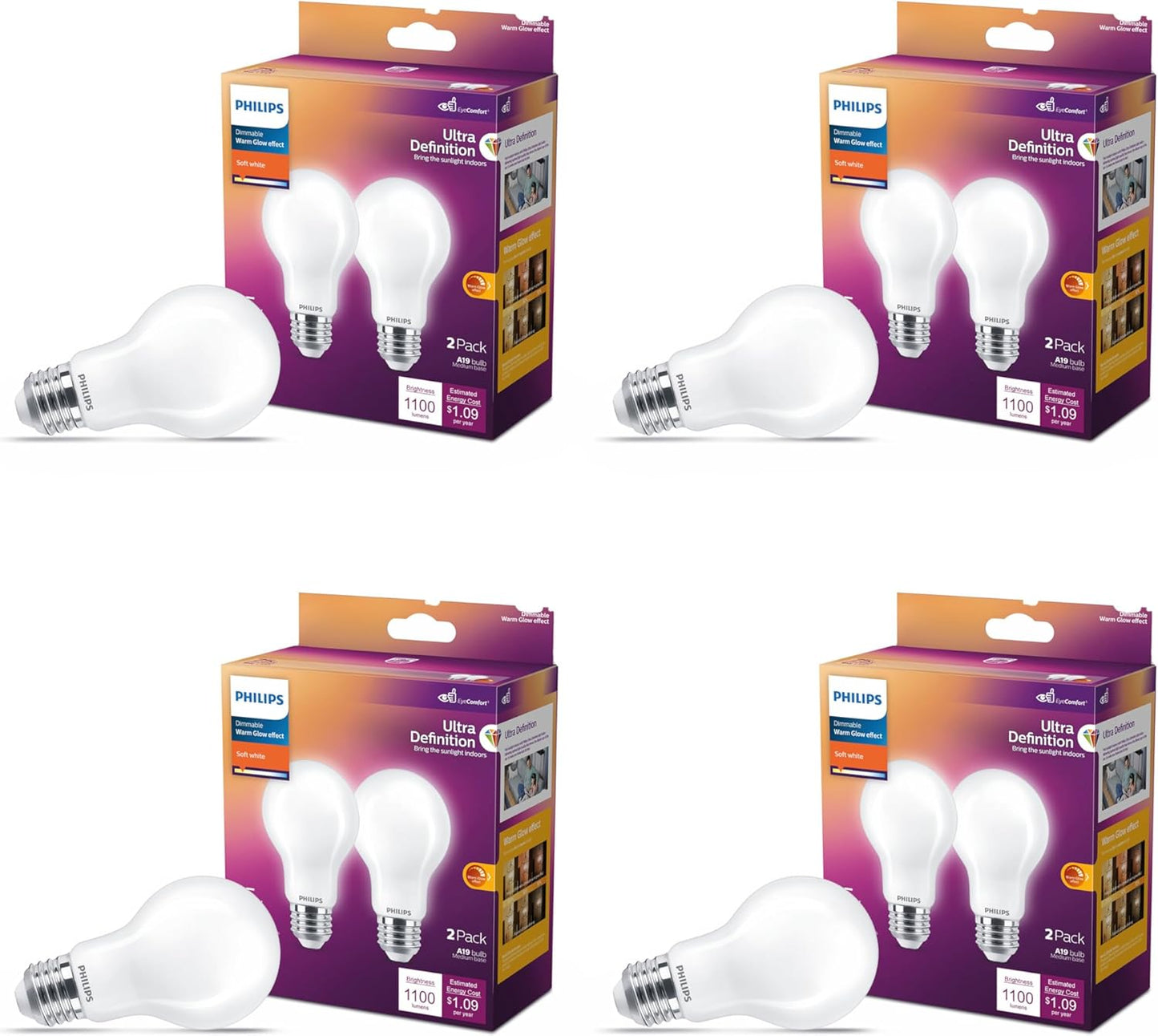 PHILIPS LED 75W A19 8-Pack Ultra Definition Soft White Bulbs