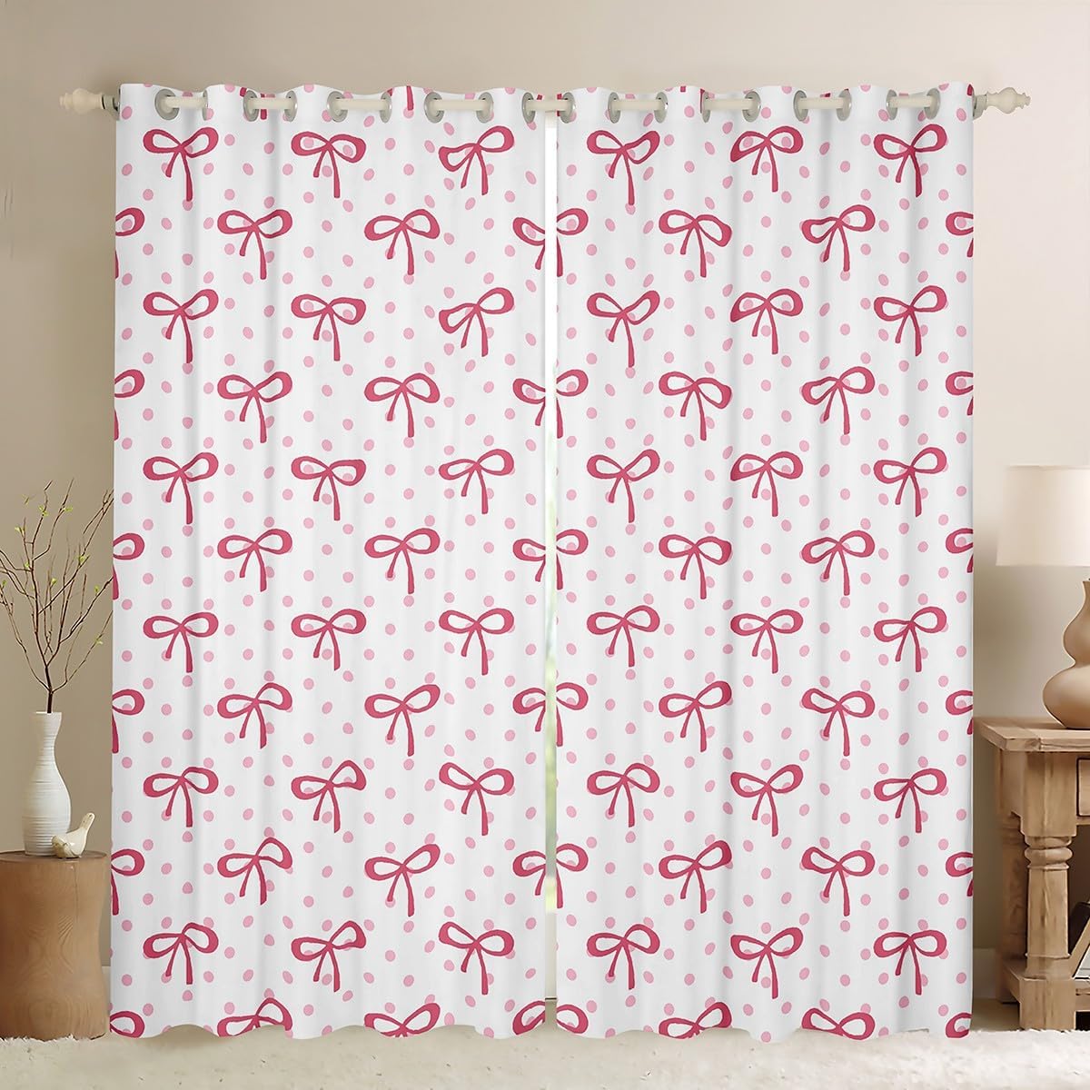 Manfei Pink Bowknot Window Curtains - Princess Style Elegance