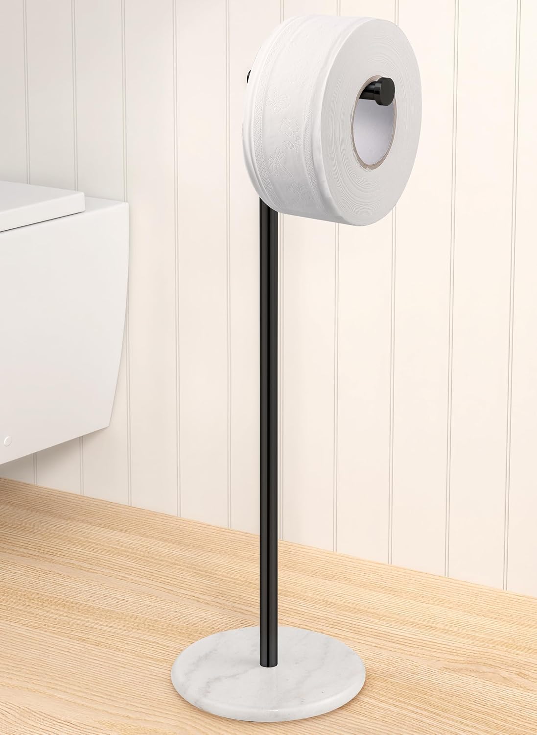 KES Extra High Black Toilet Paper Holder with Marble Base