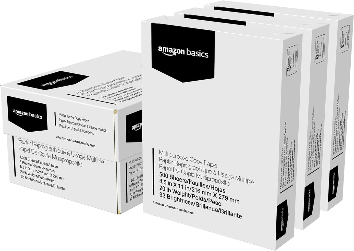 Basics 20 lb 8.5x11 Copy Paper - 3 Reams, 1500 Sheets