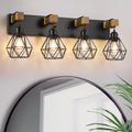 4 Light Farmhouse Vanity Light for Bathroom - Rustic Wood and Metal